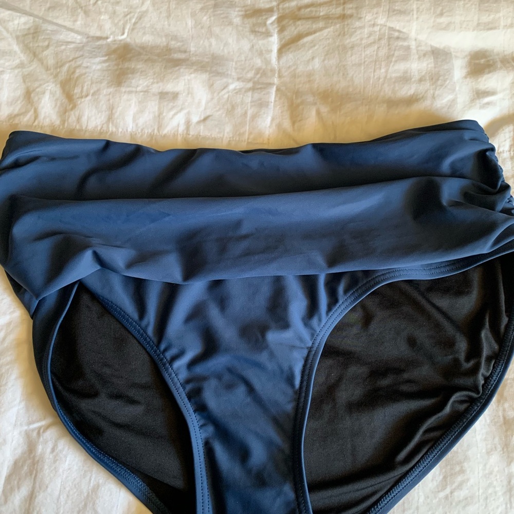 NWT Micosuza Blue Ladies xl swim brief, shirred hi waist full coverage bottom